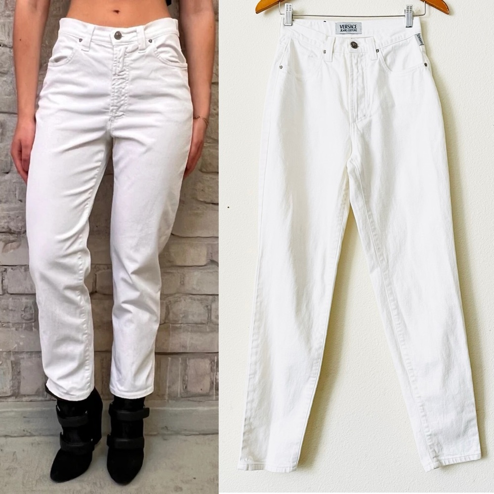 Vintage Versace SIZE 27 white high rise tapered leg jeans